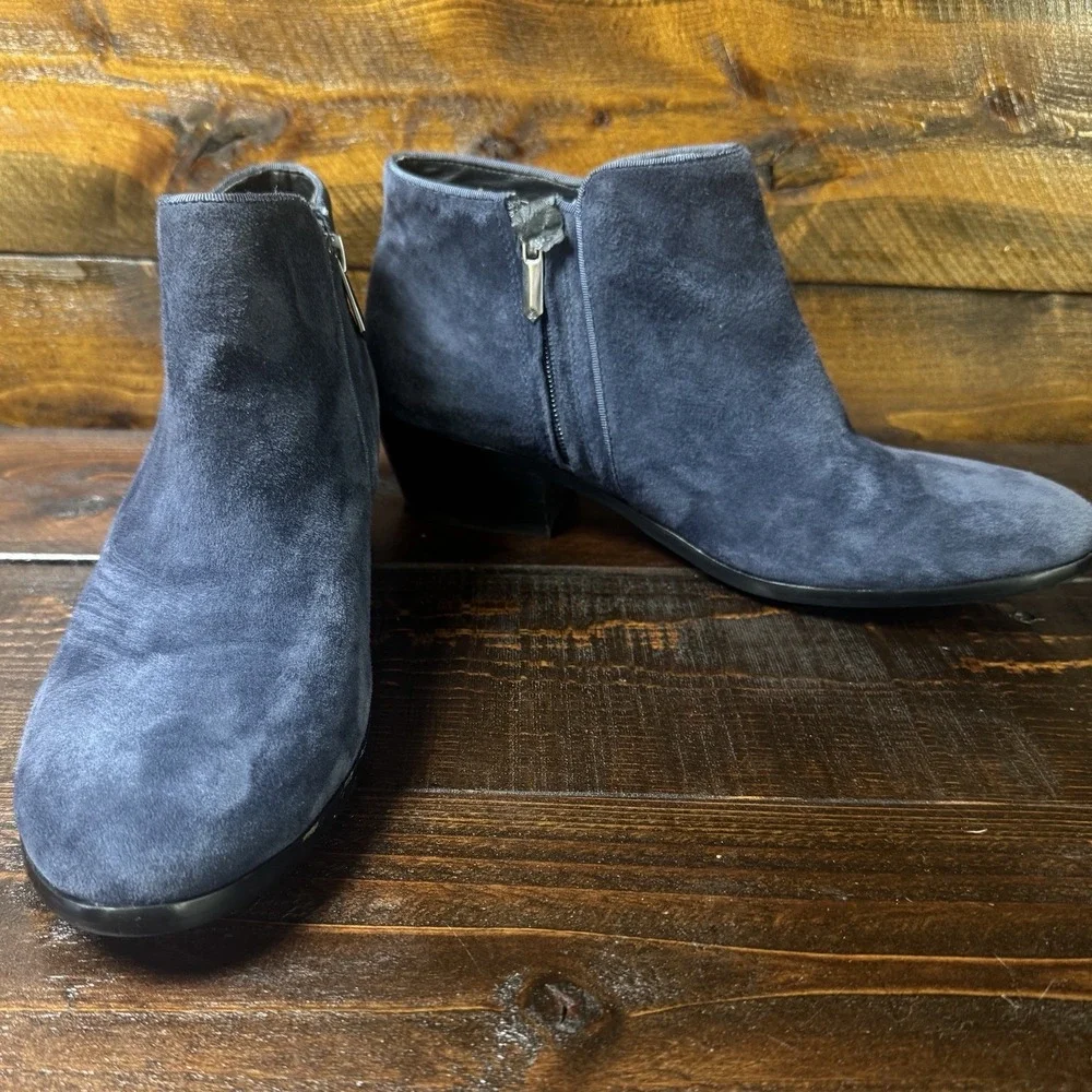 Sam Edelman Paige Rich Navy Suede Ankle Boots Women's 9.5 Med Side Zip Boho